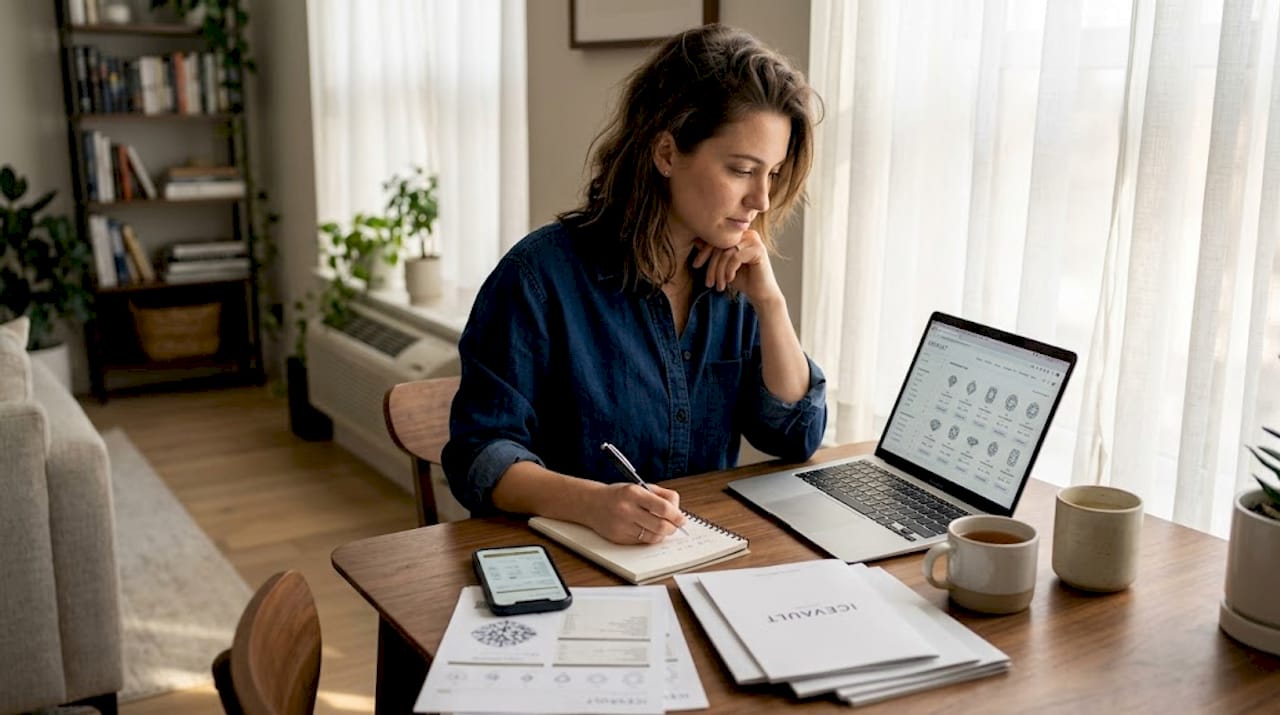 Woman shopping lab diamonds at apartment table