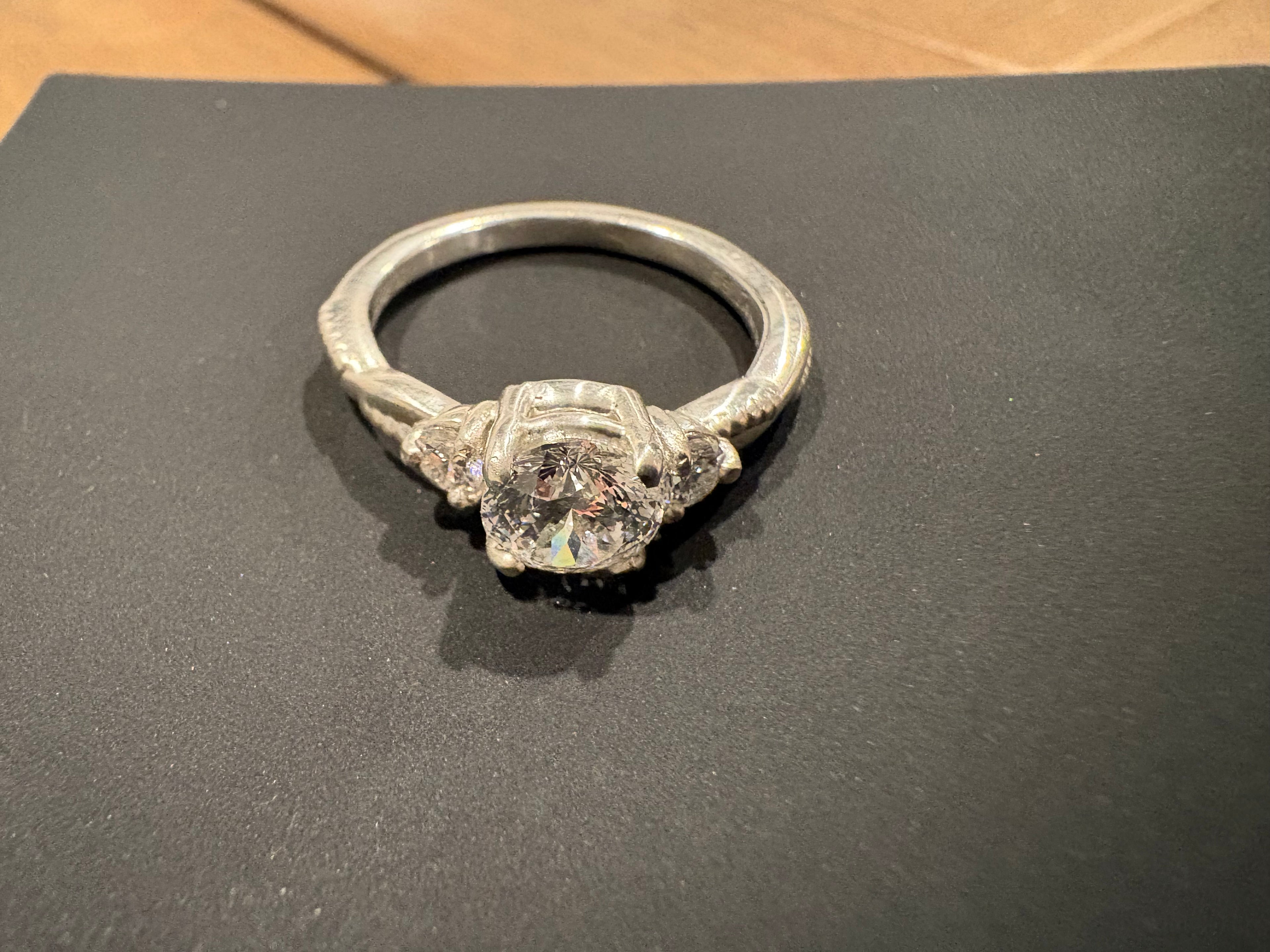 1.1ct IGI Certified Portuguese Cut Diamond Ring | 3-Stone Design in Sterling Silver