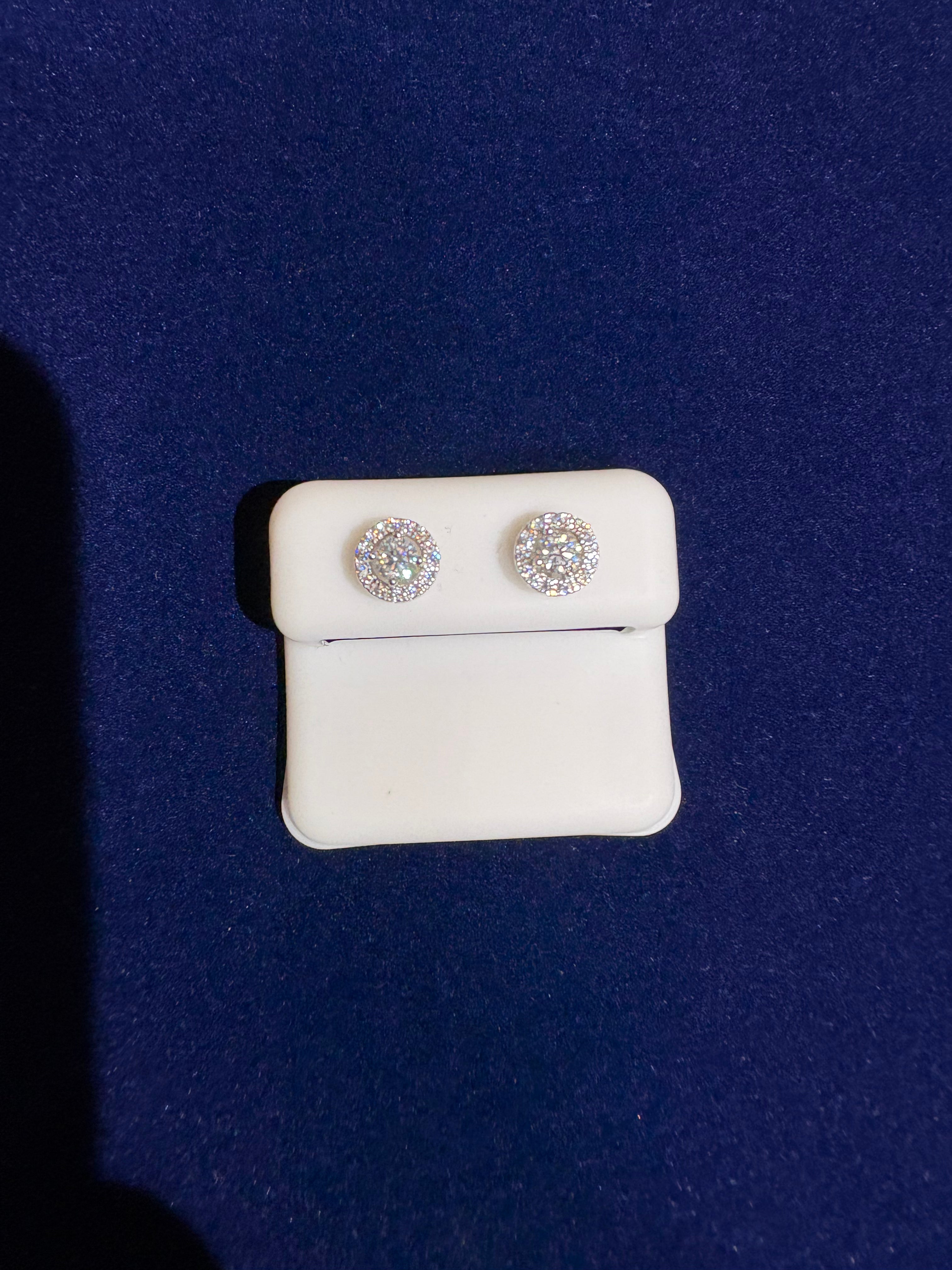 8mm Halo Moissanite Stud Earrings – 925 Sterling Silver | .85 CTW | Iced Out Diamond Look