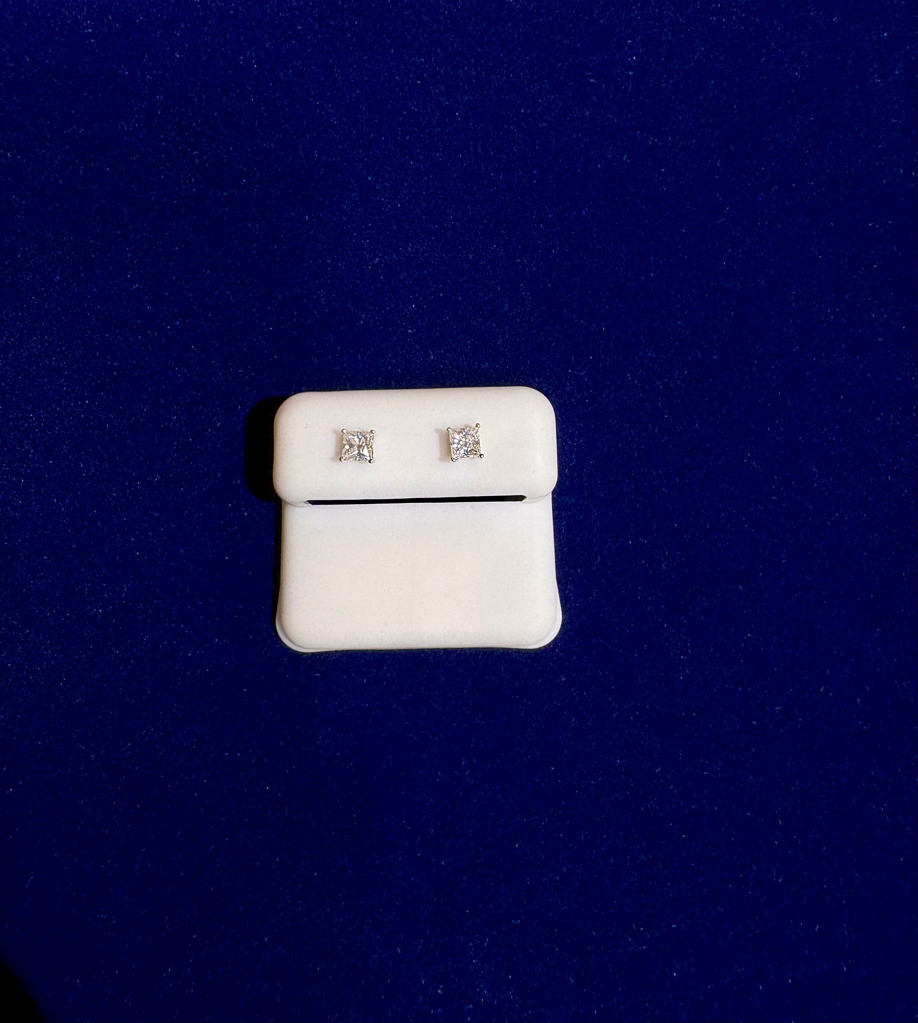 4x4mm Square Moissanite Iced Stud Earrings – 925 Silver | Princess Cut Diamond Look