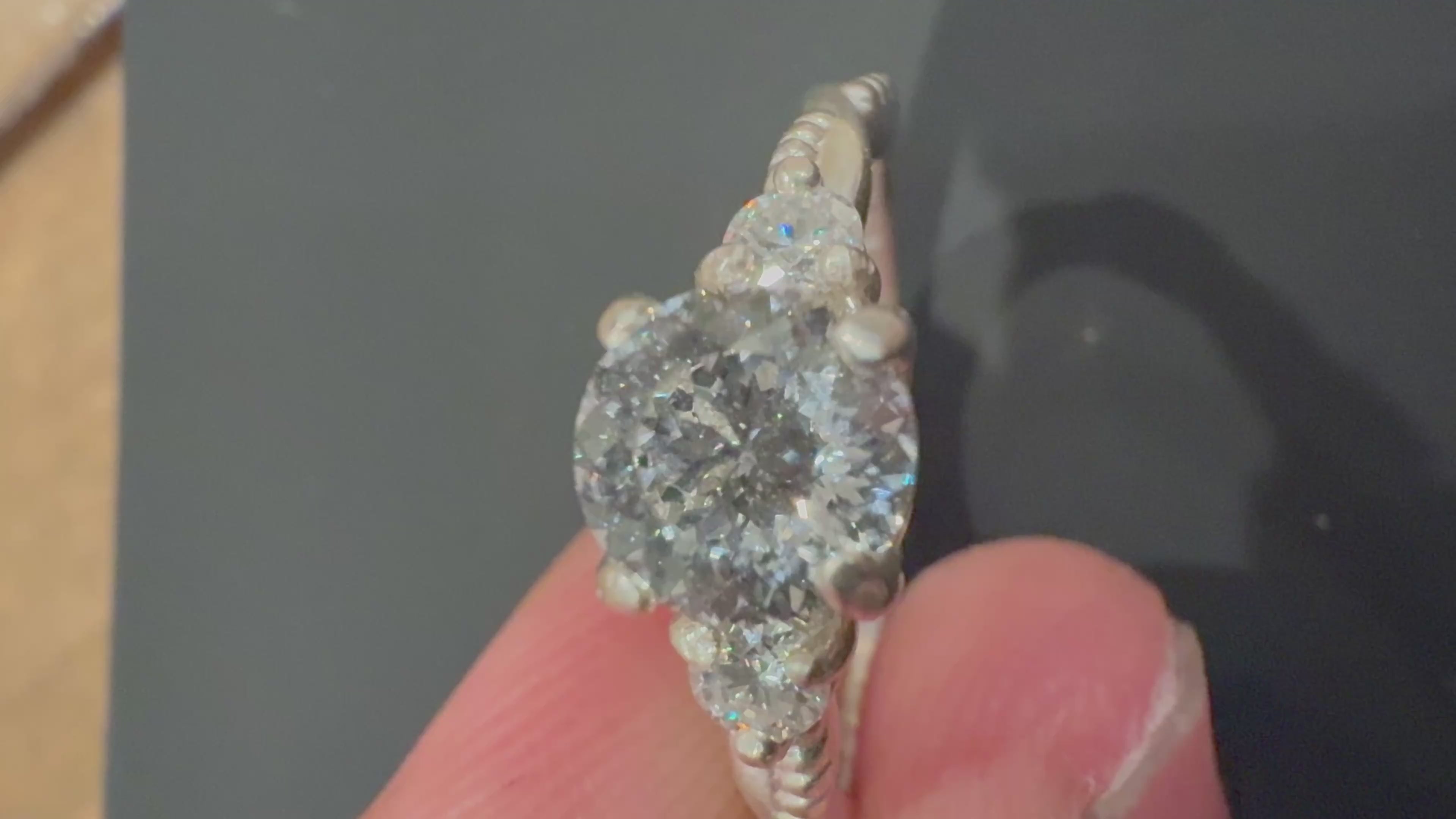 1.1ct IGI Certified Portuguese Cut Diamond Ring | 3-Stone Design in Sterling Silver